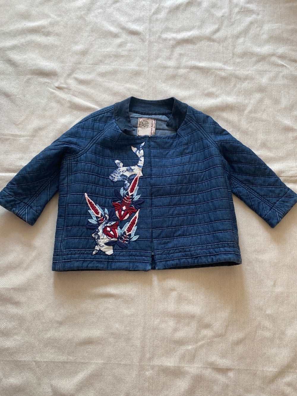 Antonio Marras Short Quilted Kimono Style Embroidered Denim Jacket Sz 6